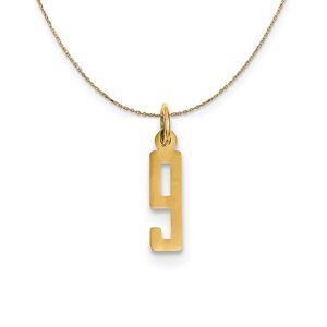 14k Yellow Gold, Alumni Small Elongated Number 9 Necklace - 24 Inch